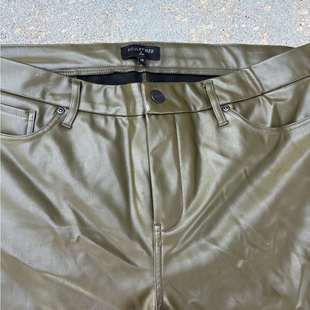 Sculpther Olive Faux Leather Pants